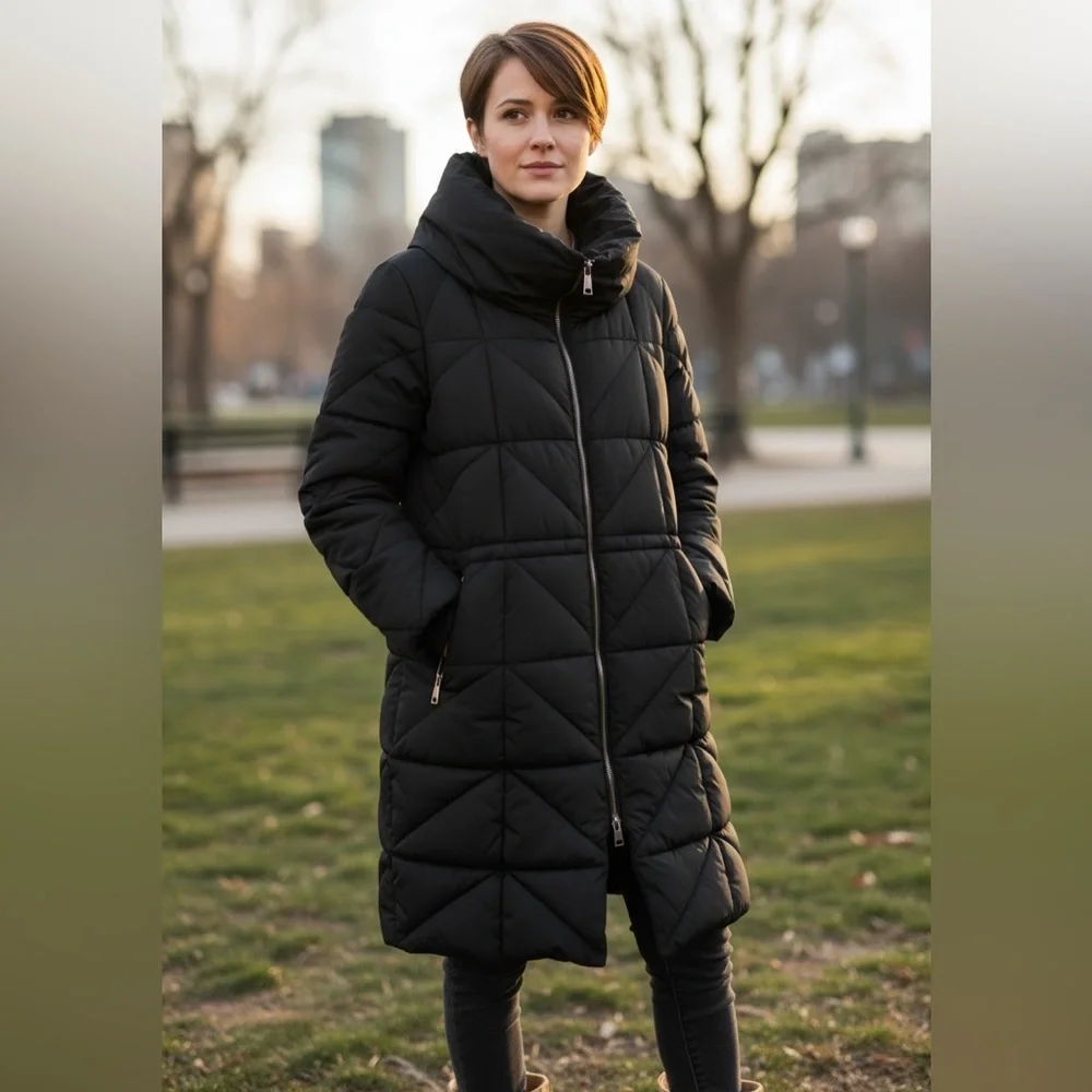 BCBG Cloud Collection Long Black Puffer Coat - Picture 1 of 8